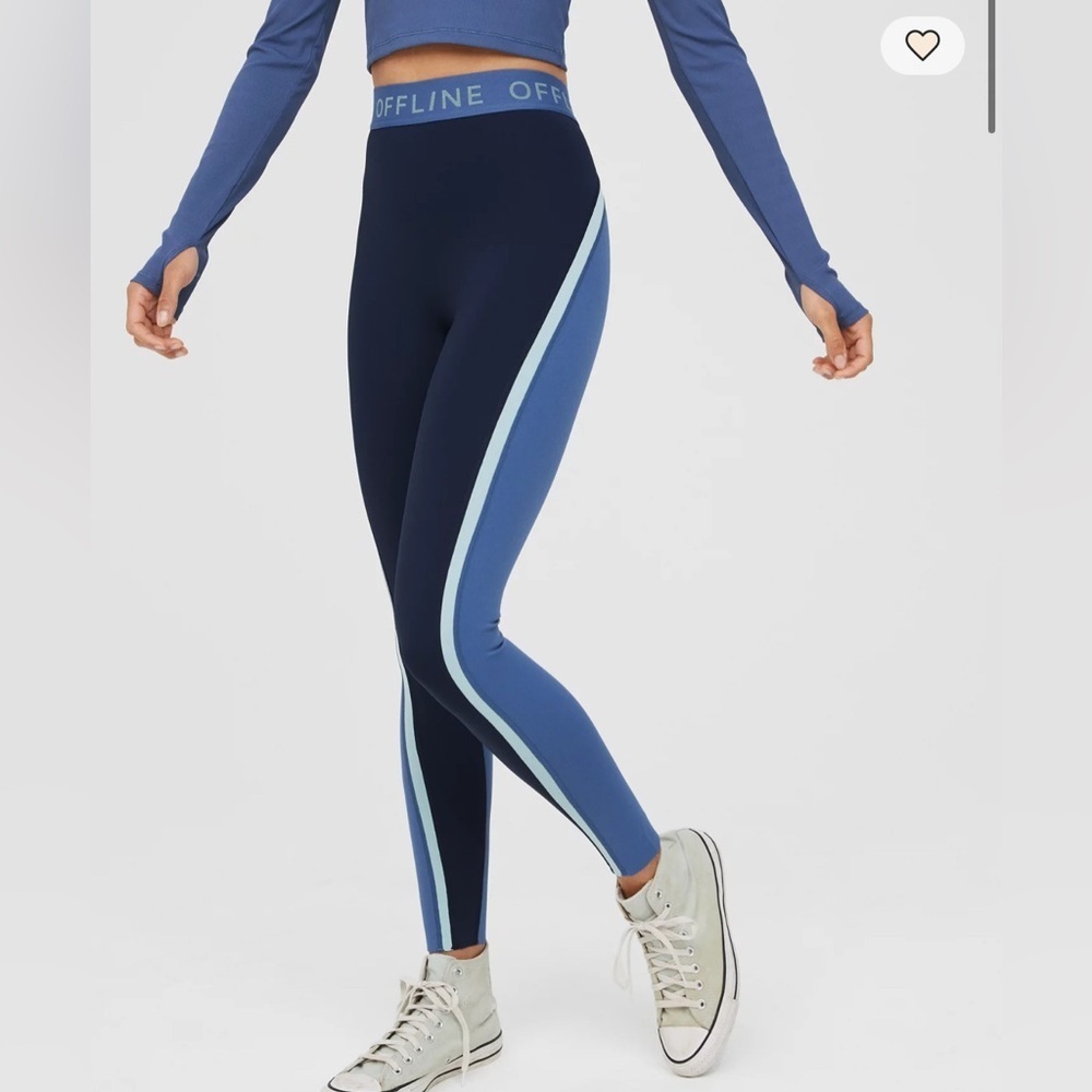 OFFLINE by aerie Goals Logo Blue Waistband Leggings Medium